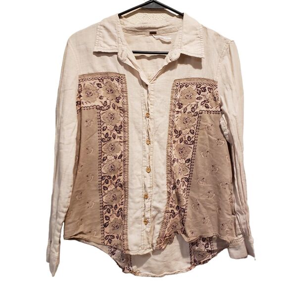 Free People Born Bandana Floral Print Button Button Down Collared Shirt Blouse S - Picture 1 of 7